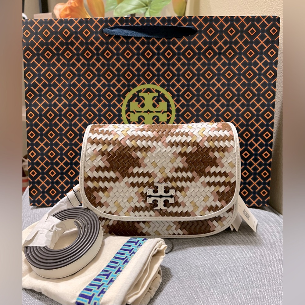 NWT Tory Burch Britten Woven Saddle Bag